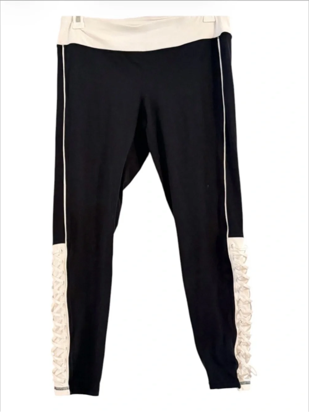 Msterial Girl Black White Colorblock Lace Up Yoga Leggings Size XL